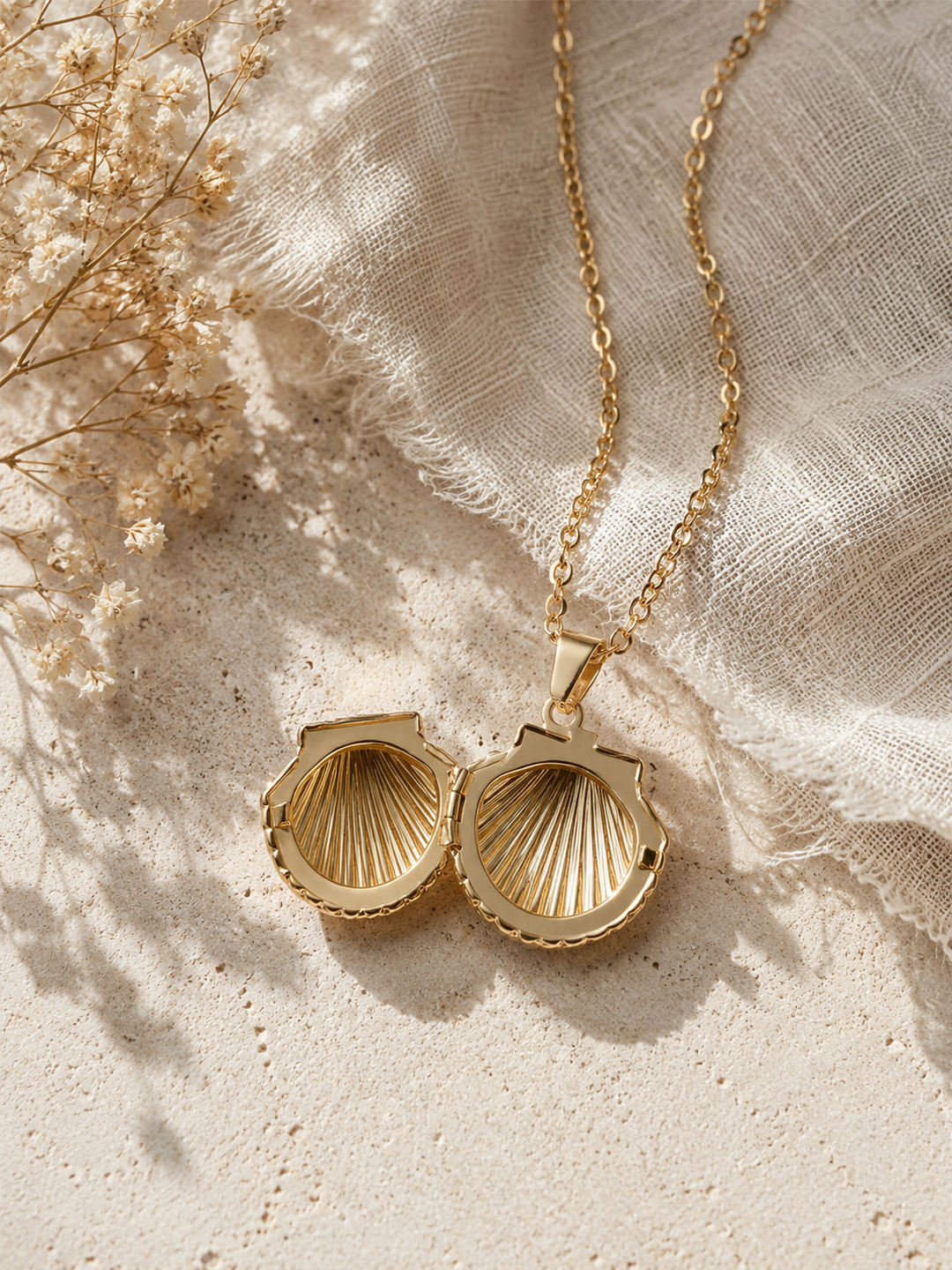 Golden Shell Locket Necklace