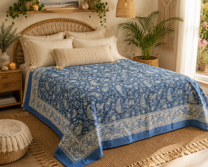 Wild bloom Throw ~ Blue Paisley
