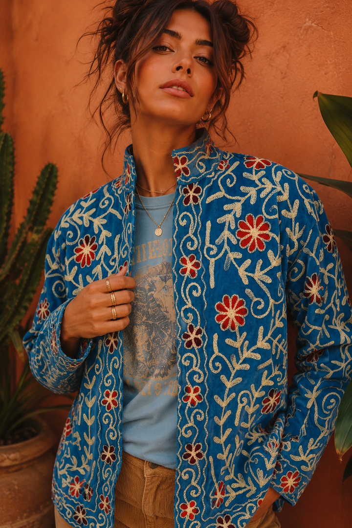 Warm Love velvet jacket - Sky