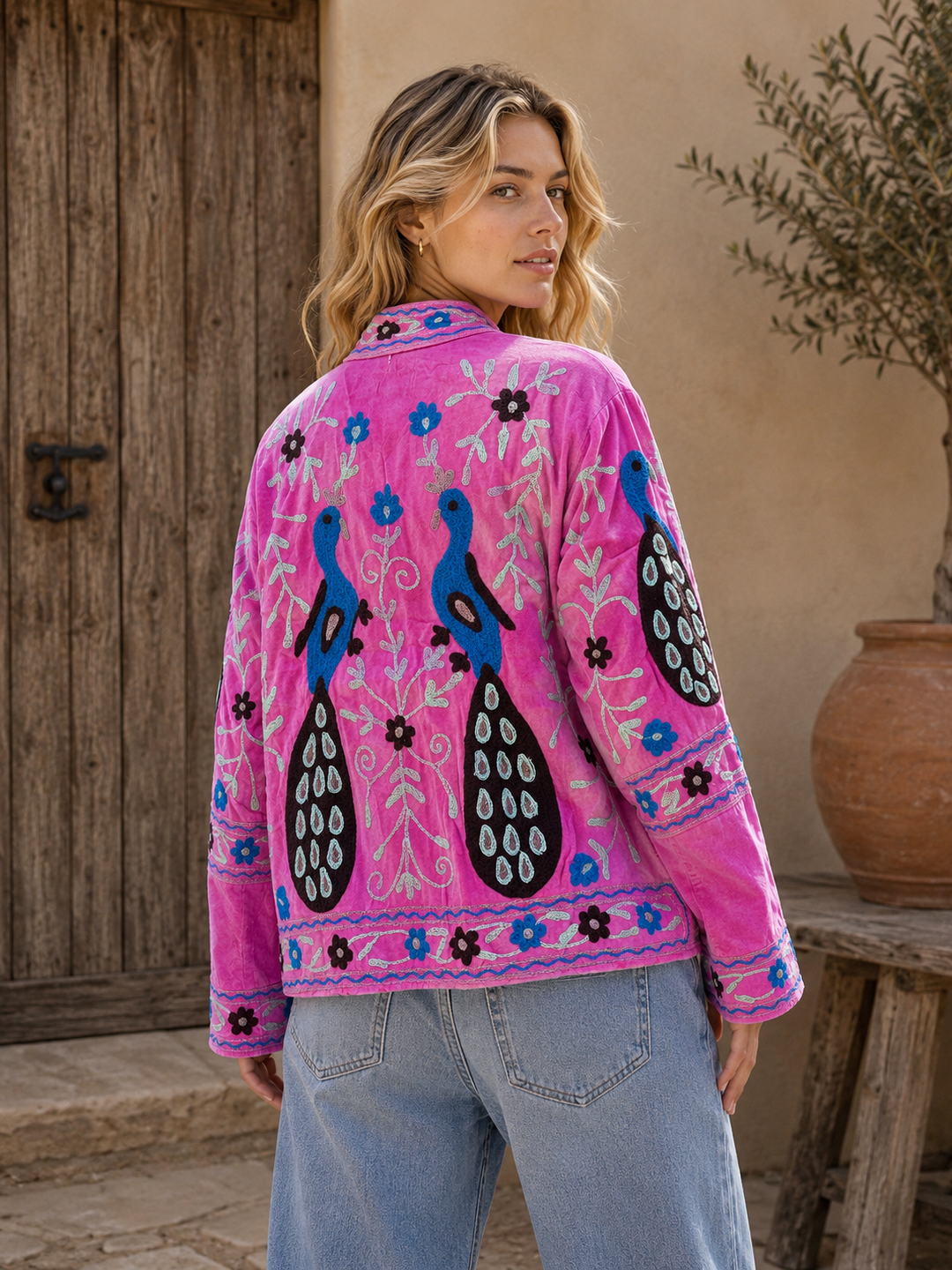Warm Love velvet jacket - Pink Peacock