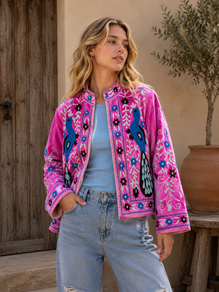 Warm Love velvet jacket - Pink Peacock