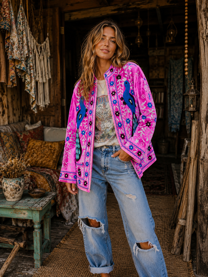 Warm Love velvet jacket - Pink Peacock