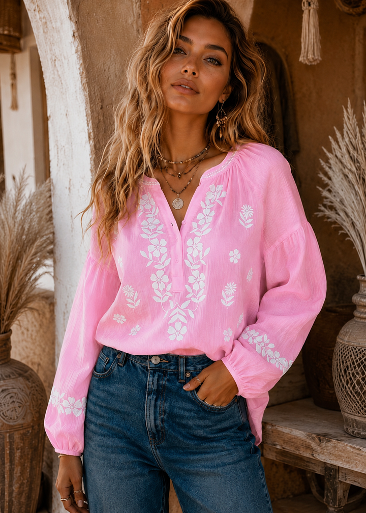 Blossom Embroidered Blouse ~ Rose