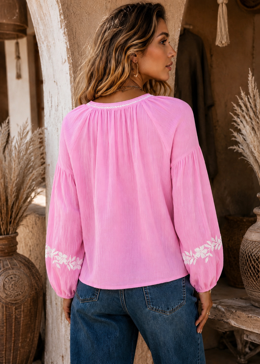 Blossom Embroidered Blouse ~ Rose