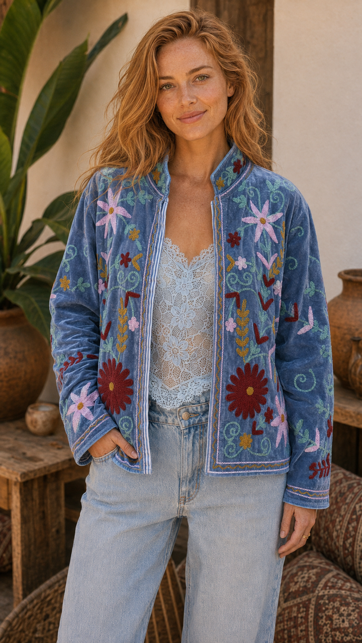 Warm Love Velvet Jacket - Sky