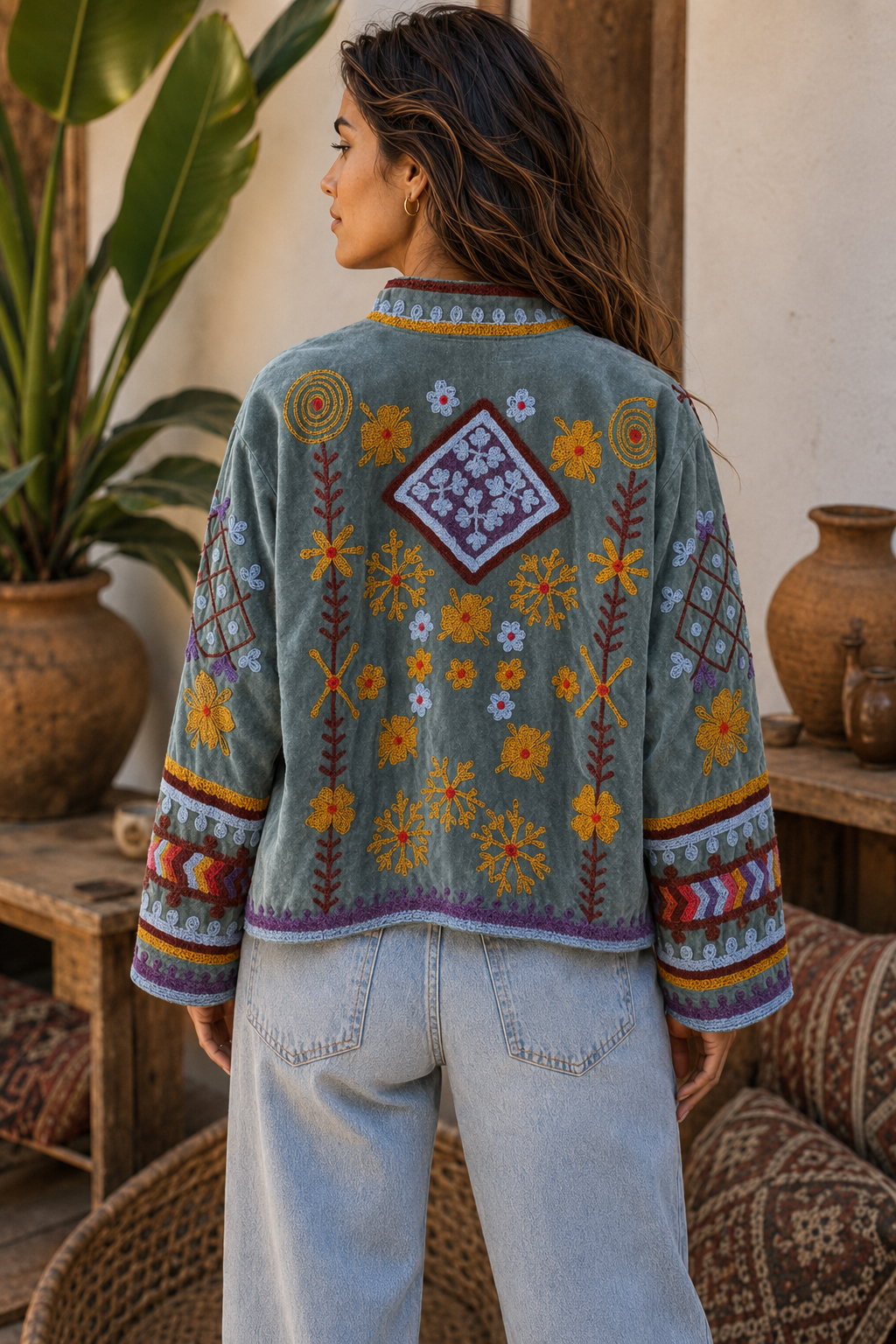 Warm Love Velvet Jacket - Eucalyptus