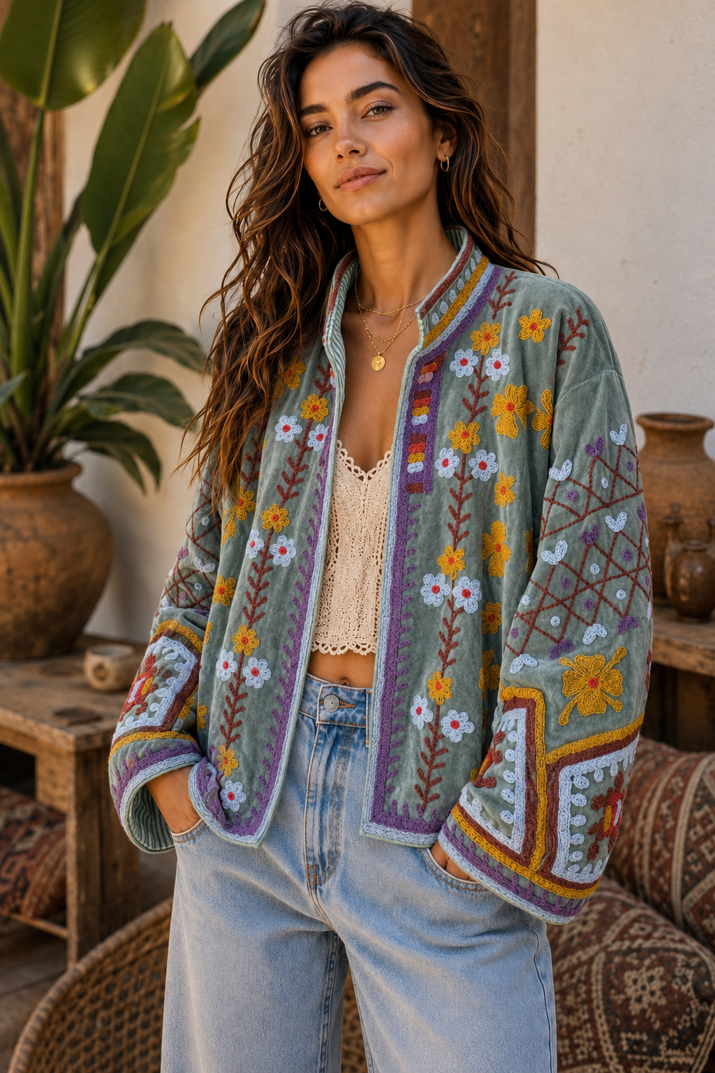 Warm Love Velvet Jacket - Eucalyptus