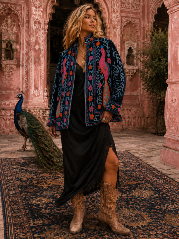 Warm Love Velvet Jacket - Midnight peacock