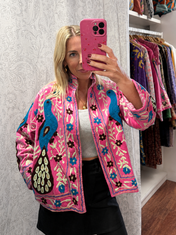 Warm Love Velvet Jacket - Pink Peacock