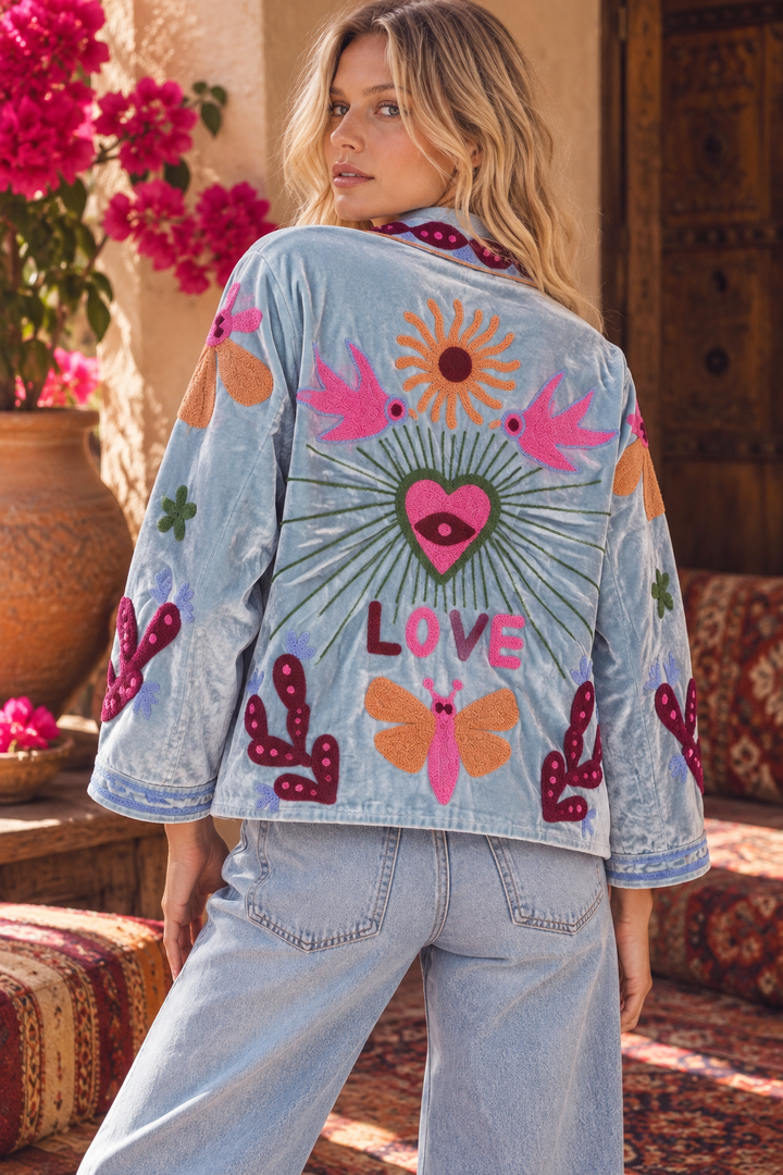 Love Bird Velvet Jacket - Powder