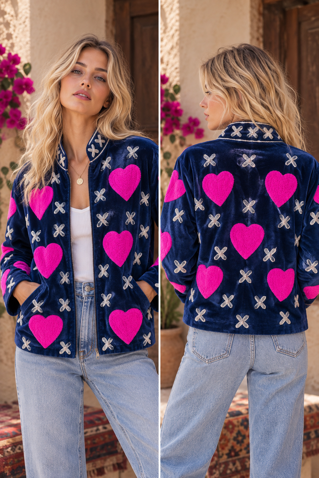 Warm Love velvet jacket - Hearts